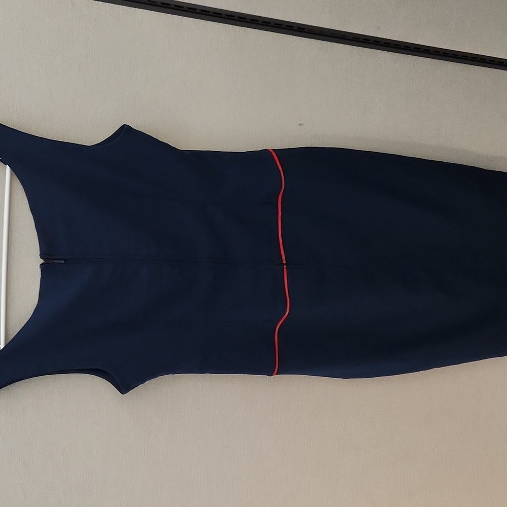 Navy and Red Striped V-Neck Pencil Dress - Picture 6 of 15